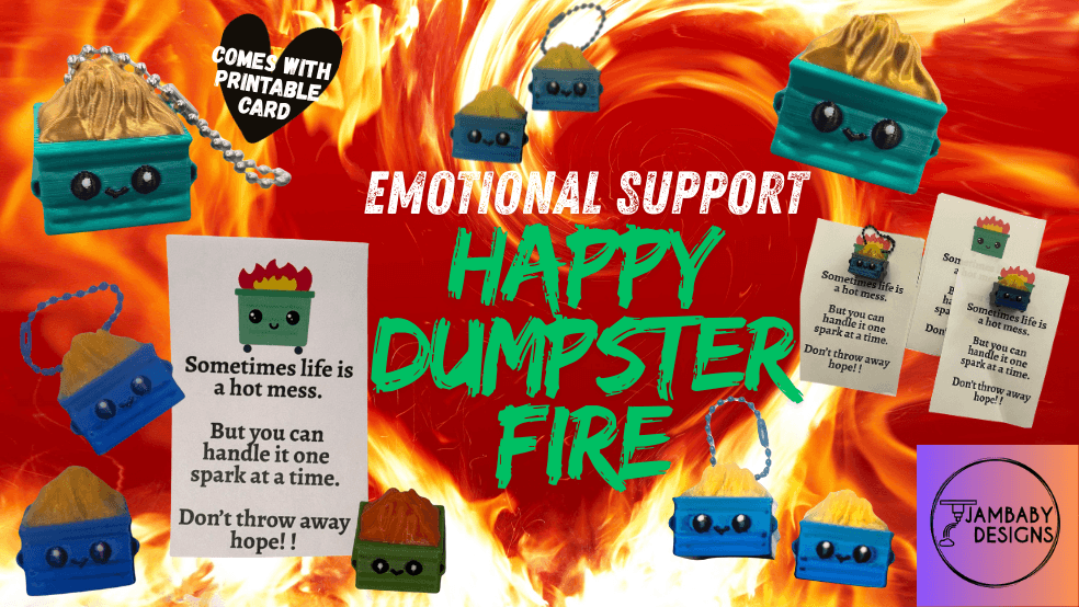 Emotional Support Happy Dumpster Fire and Card 3d model