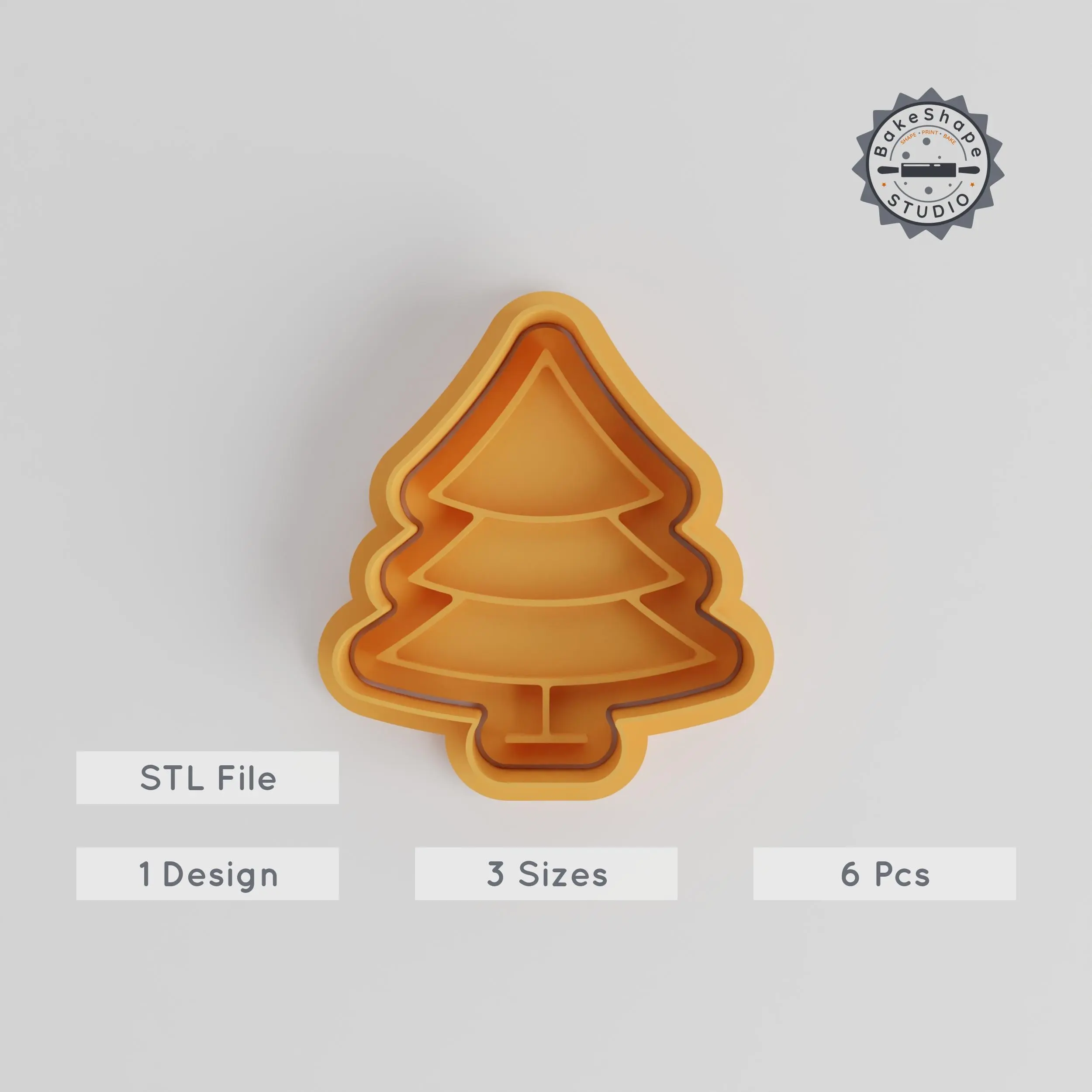 Pine Tree Cookie Cutter & Stamp Set, Perfect for Cookies & Fondant, Nature Christmas Tree, Evergreen Conifer Shapes, Set of 6 in S/M/L PRODUCT_4921 3d model