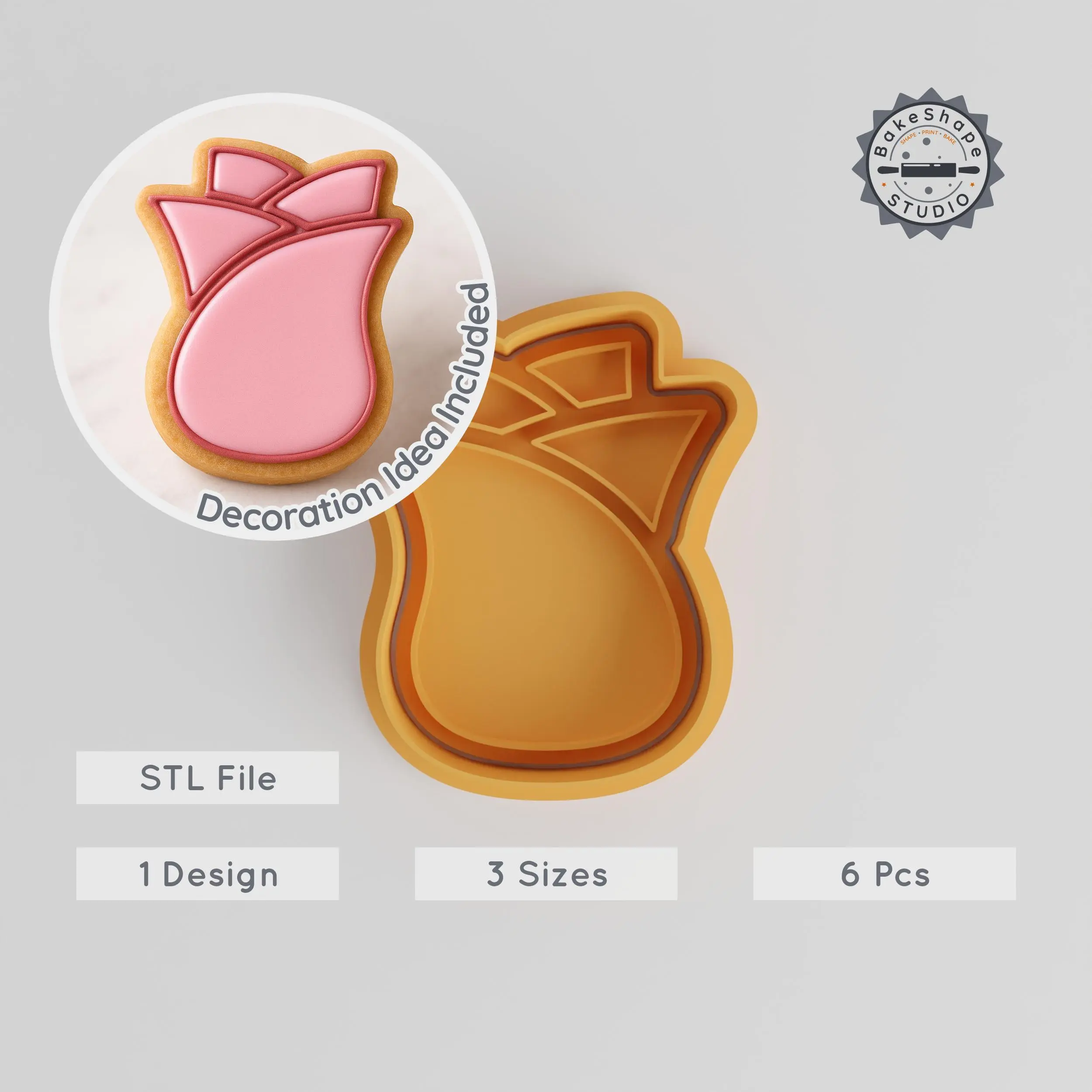 Rose Shape Cutter & Stamp Set, 3 Sizes, Perfect for Cookies & Fondant, Floral Baking Tool Collection PRODUCT_10 3d model