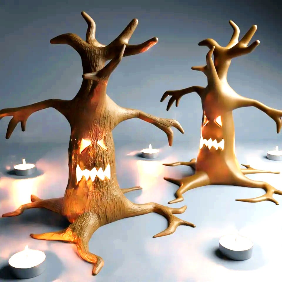 Spooky Halloween Tree Monster Tealight holder 3d model
