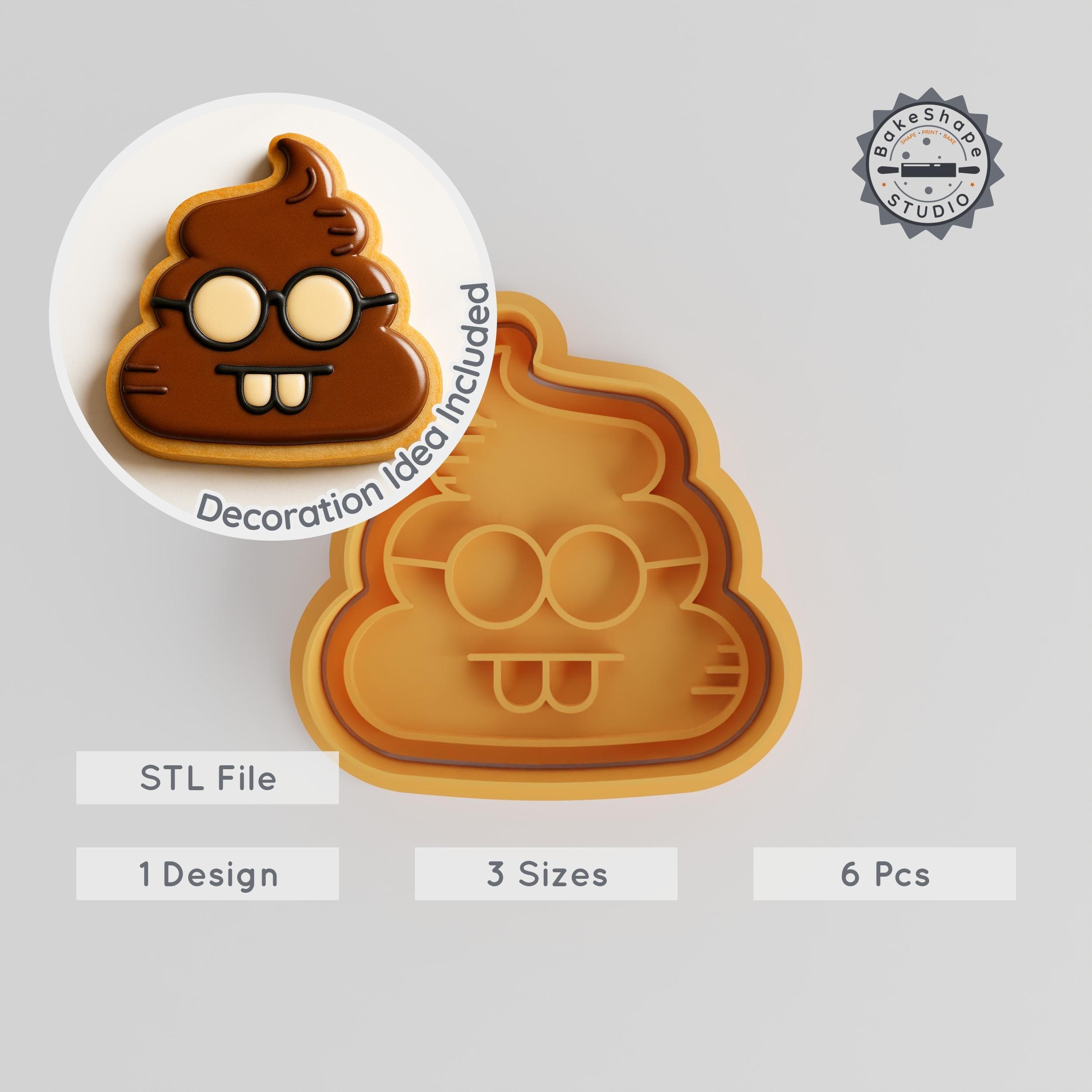 Poop Emoji Shape Cutter & Stamp Set, Funny Cookie & Fondant Design, 3 Sizes, 6 Pieces, Quirky Humor PRODUCT_371 3d model