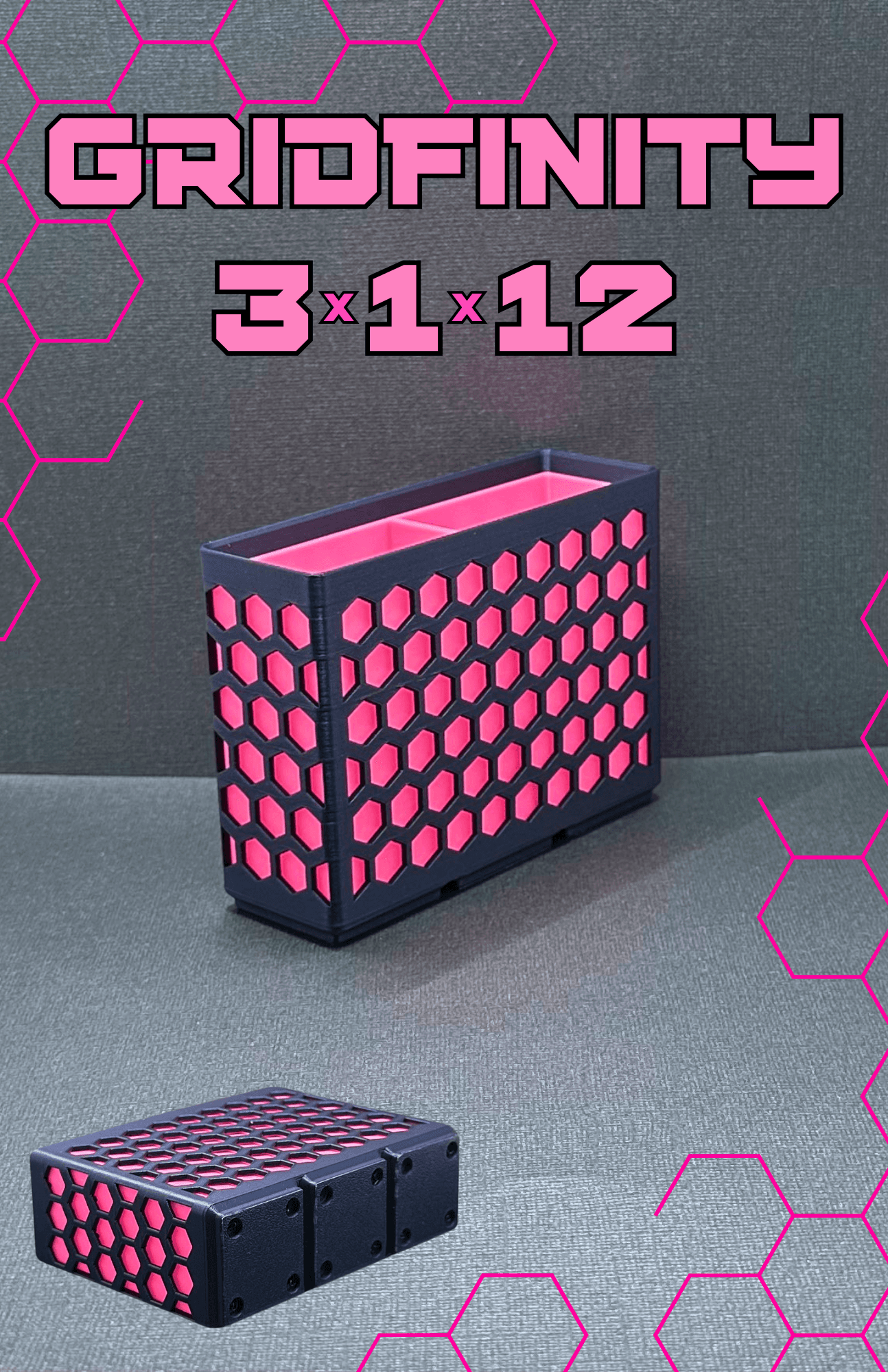 Gridfinity bin 1x3x12 hex (optional insert) 3d model
