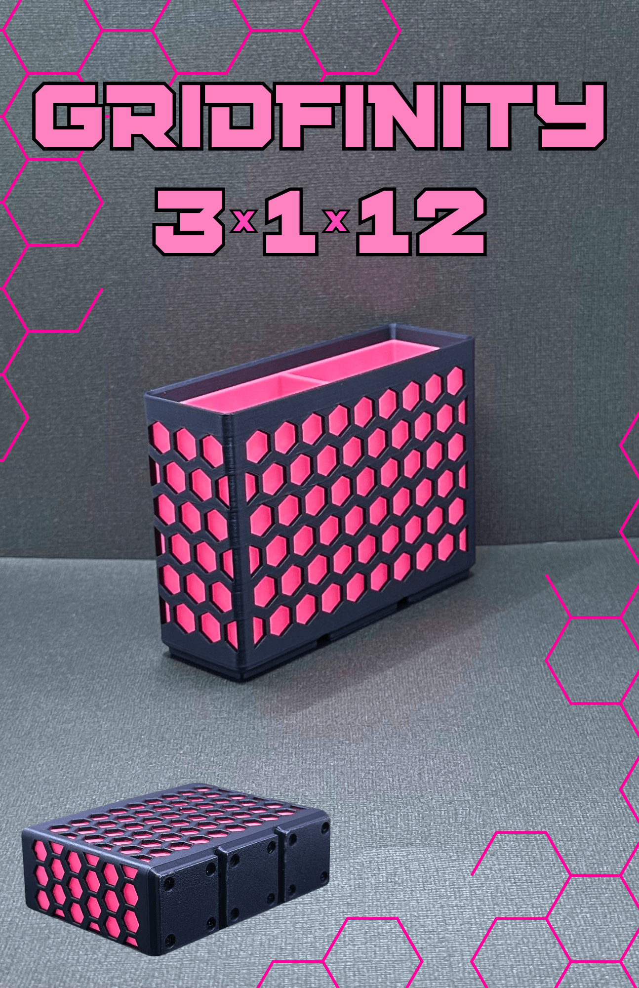 Gridfinity bin 1x3x12 hex (optional insert) 3d model