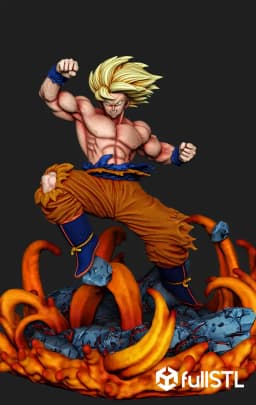 Goku in Battle Broken Base STL 3D Print Model 3d model
