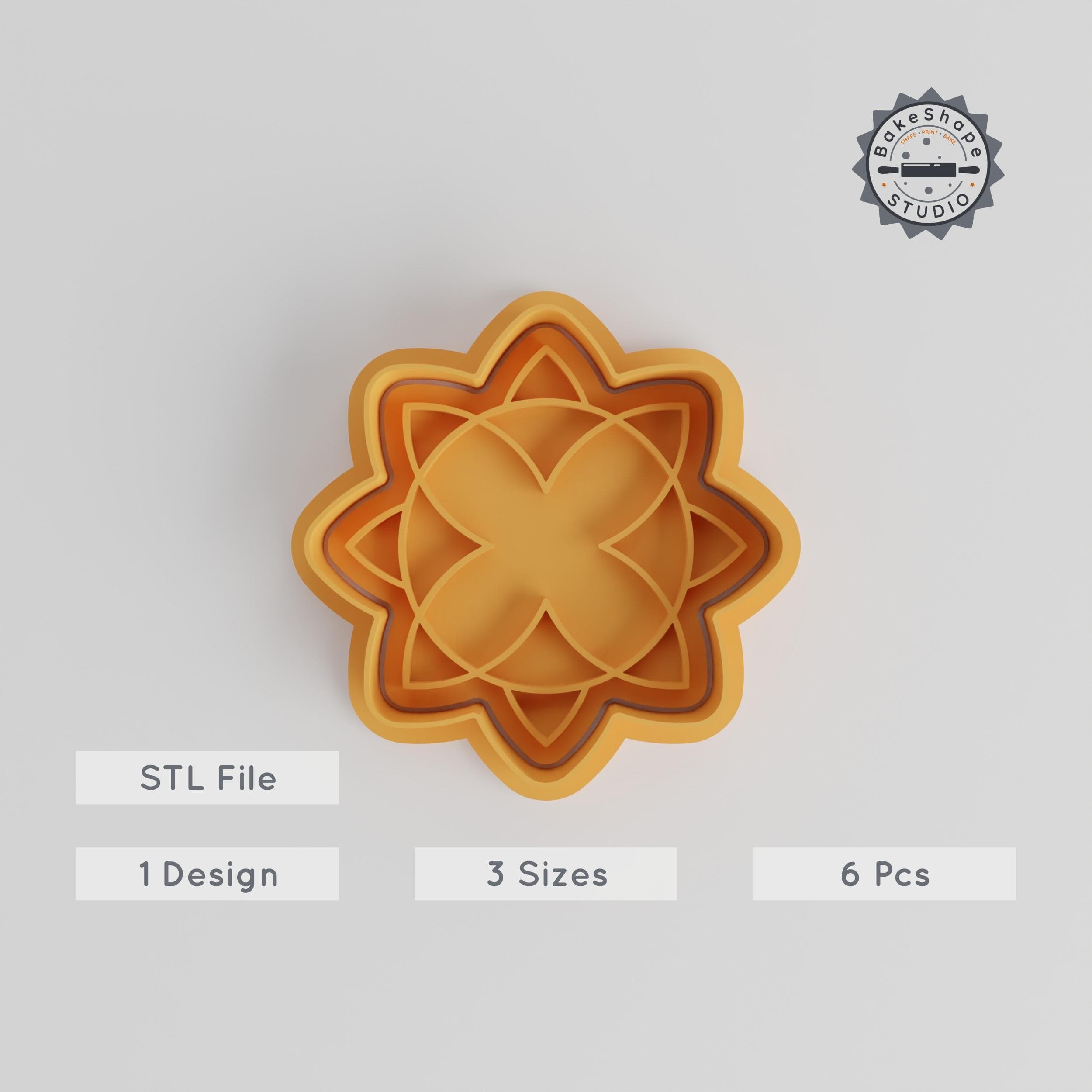 Mandala Shape Cutter & Stamp Set, Geometric Design, Perfect for Cookies & Fondant, Includes 6 Pieces in S/M/L Sizes PRODUCT_5174 3d model