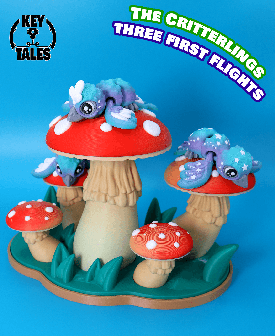 The Critterlings: Raven, Magpie, Cardinal + Mushrooms Diorama 3d model