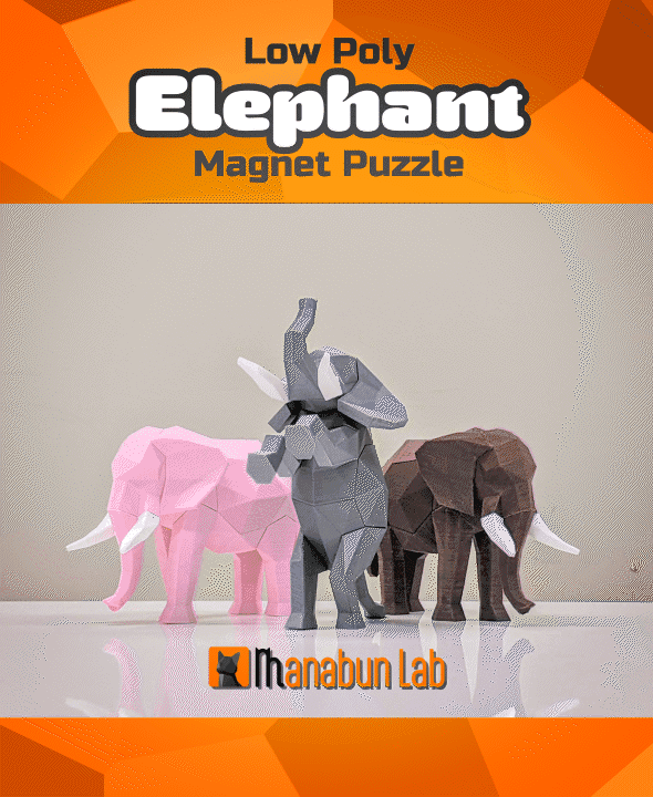Low Poly Elephant Magnet Puzzle (No supports, no AMS) 3d model