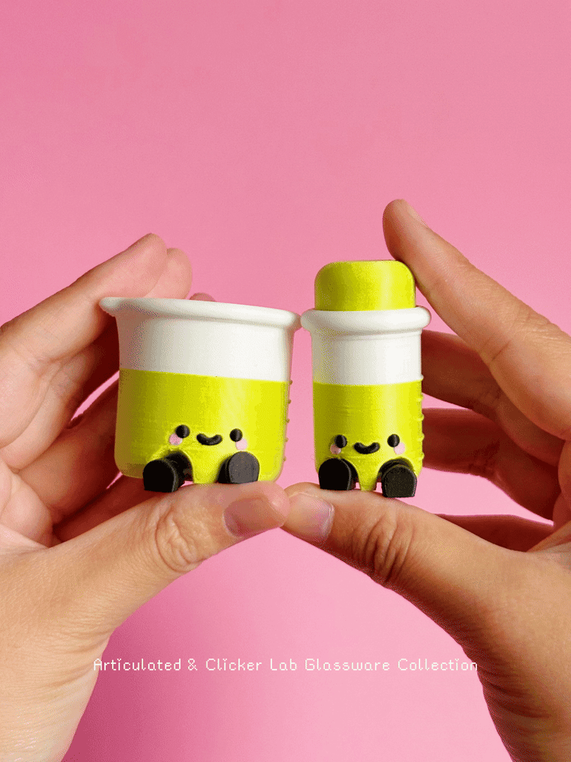 Cute Articulated & Clicker Lab Glassware | Print-in-place | Support-free 3d model