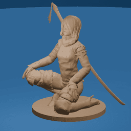 Kneeling Fantasy Warrior Girl with Sword 3d model
