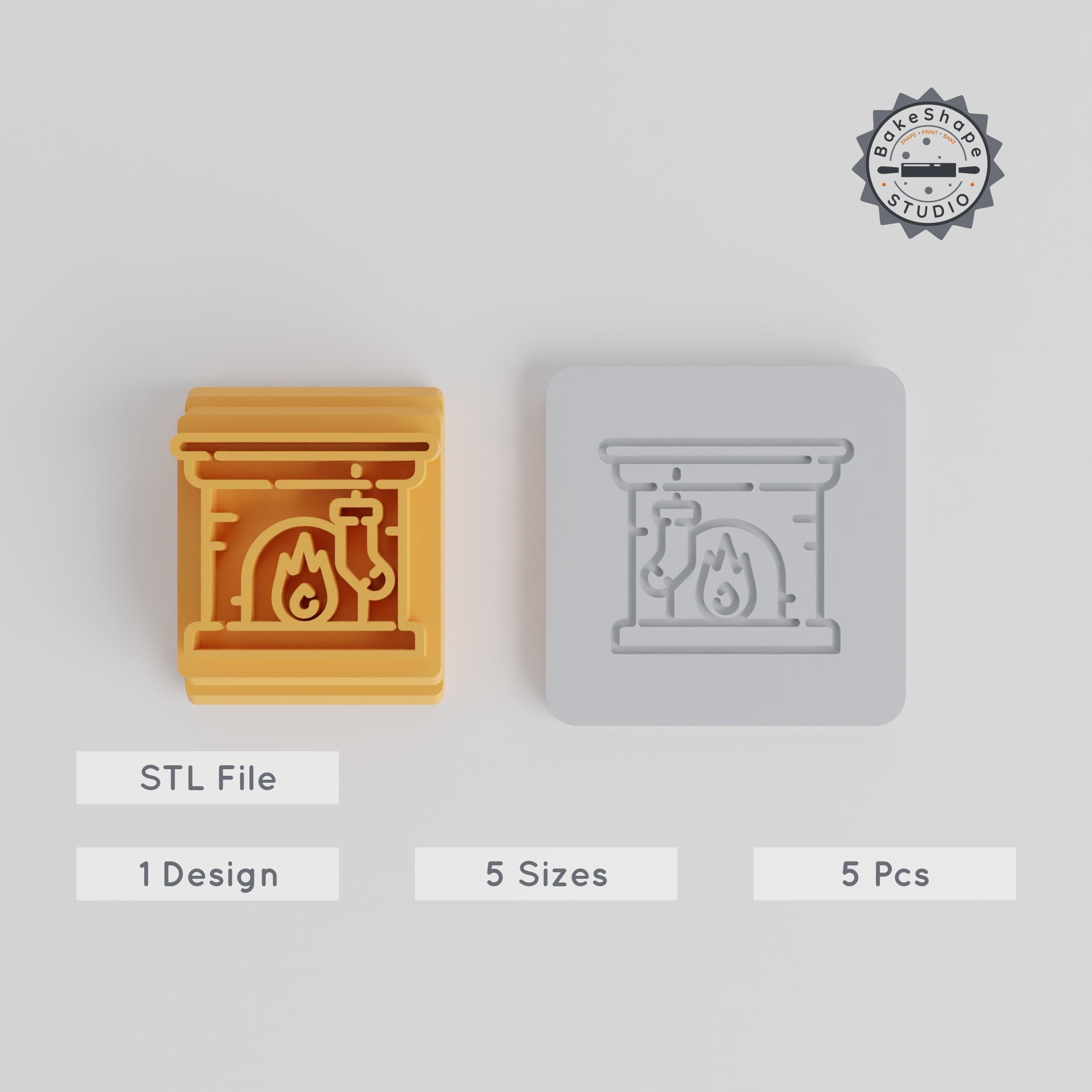 Fireplace Stamp Tile Set, 5 Motif Sizes, Perfect for Clay, Cookies, Fondant & Soft Materials, Cozy Holiday & Christmas Design PRODUCT_3849 3d model