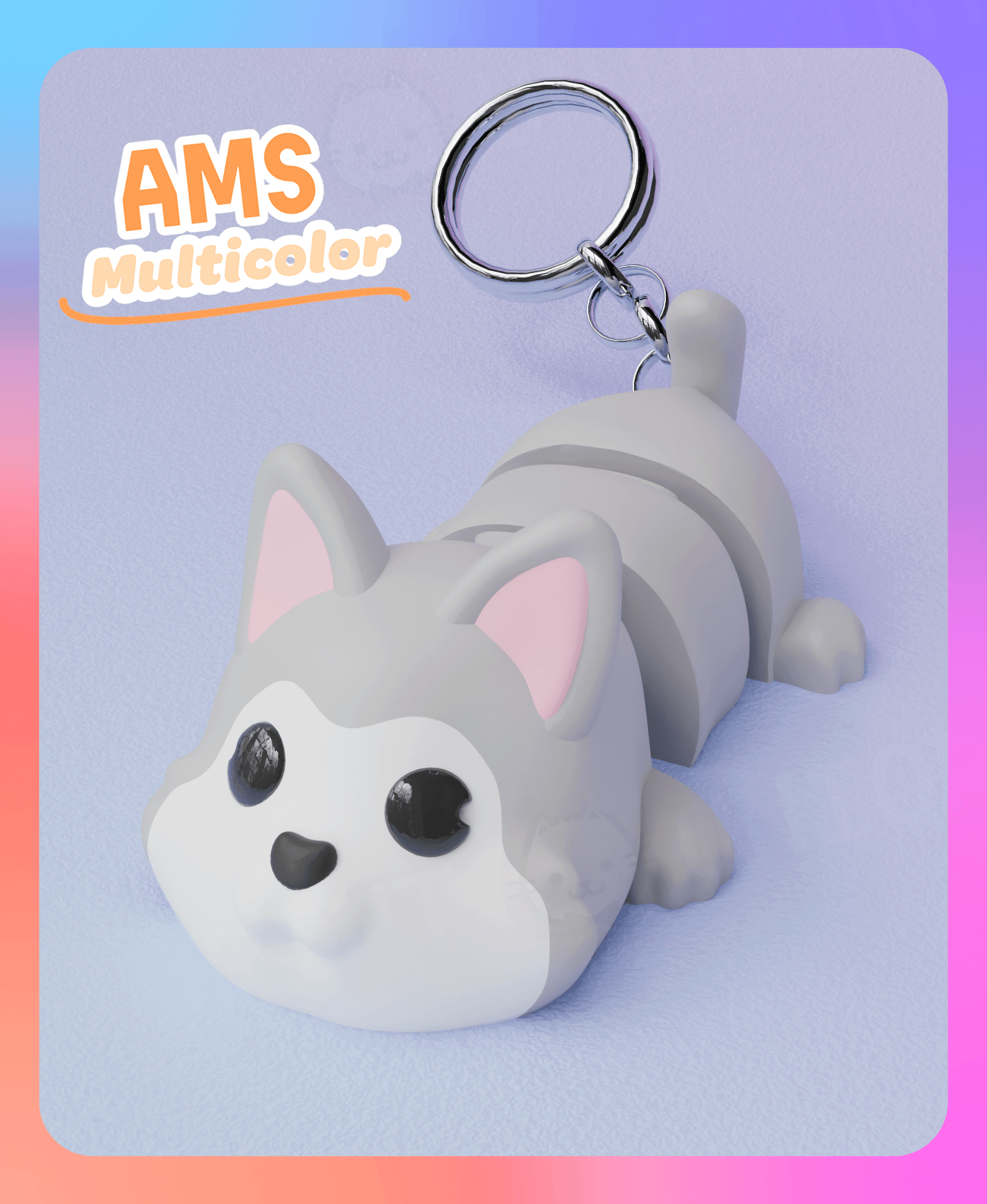 Flexi Husky Dog Keychain (Multicolor) 3d model