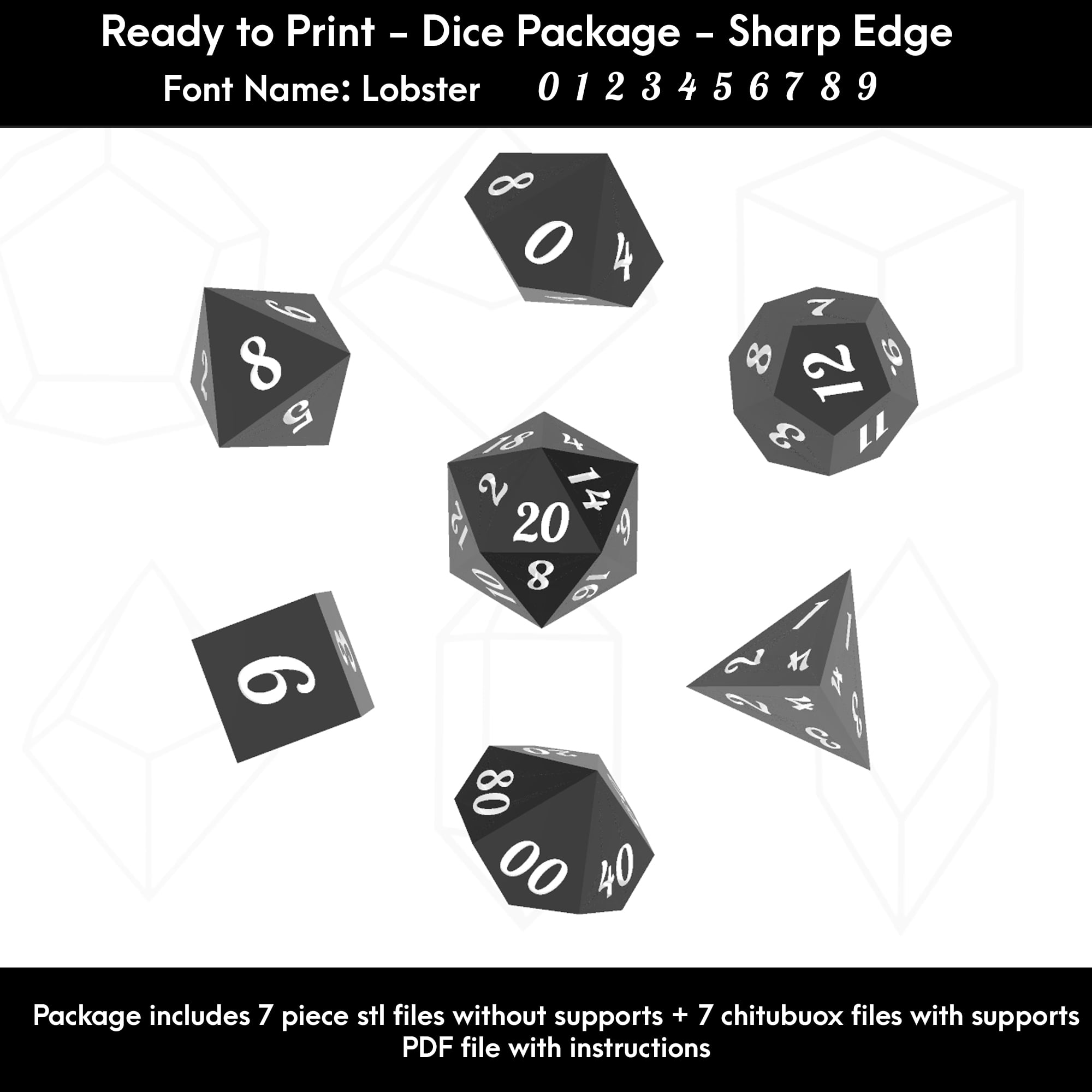 7 Piece Dice Masters Set (Lobster Font) 3d model