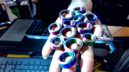 First run on the tall height print in place spinner ring set sizes 3-14! Loving These!! I am printing out the display stand now. Otherwise I would have taken a picture of them on it. I couldn't wait.
I used Sovol Tricolor Silk PLA filament on these. 3d model