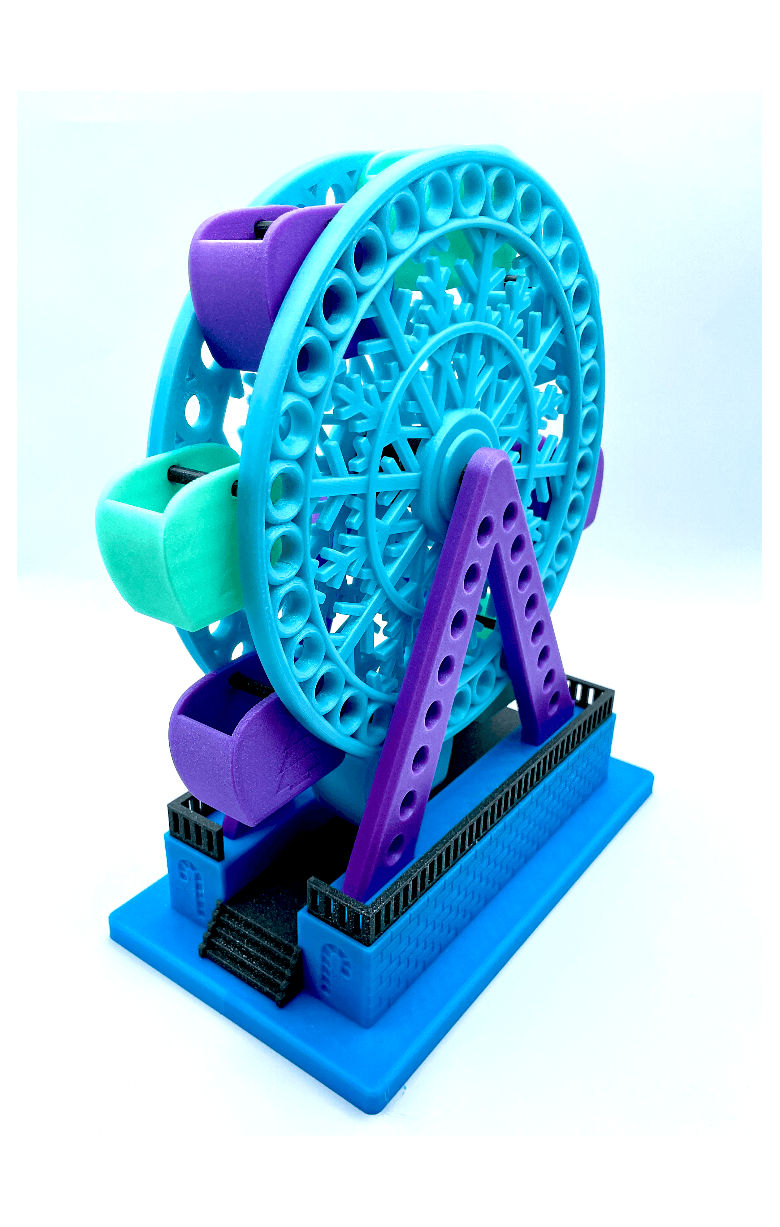 Christmas Ferris Wheel - This was so fun to print! Polymaker Panchroma Celestial Blue, Purple and Green, Translucent Blue and Galaxy Dark Grey. I will be bringing this home for Christmas, I may have to print another! - 3d model