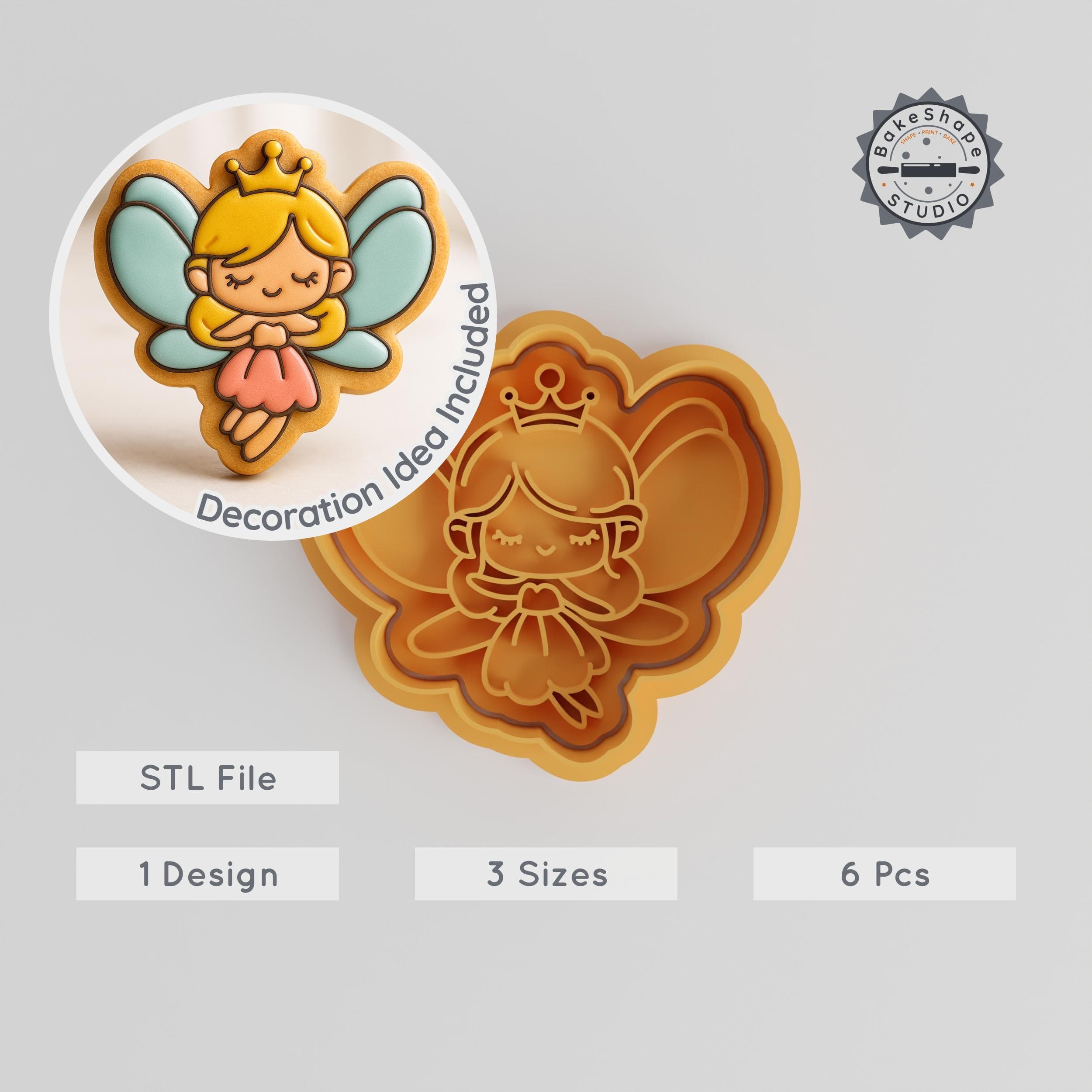 Fairy Shape Cutter & Stamp Set, Perfect for Cookies & Fondant, Fantasy Creature Design, Trio Size S/M/L, Magic Wings, Fantasy Spirit PRODUCT_1034 3d model