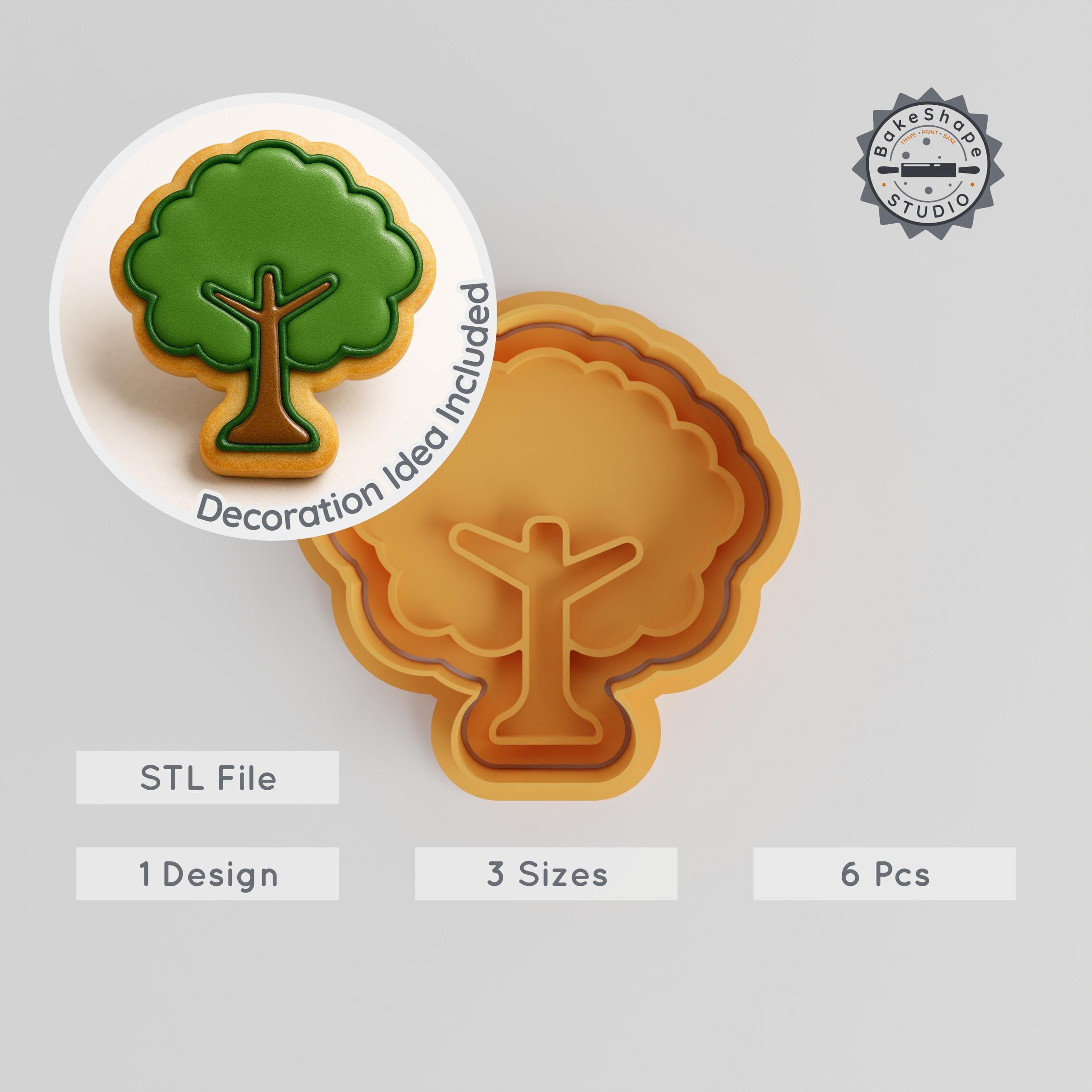 Tree Shape Cutter & Stamp, Cookie & Fondant Tool, Set of 6, Evergreen Gardening Designs, Sizes S/M/L PRODUCT_419 3d model