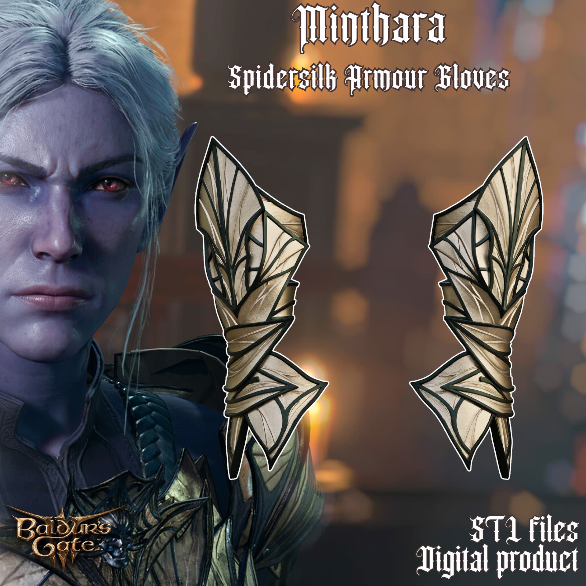 Fantasy Minthara Spidersilk Gloves Armor Baldurs Gate 3 STL 3d model