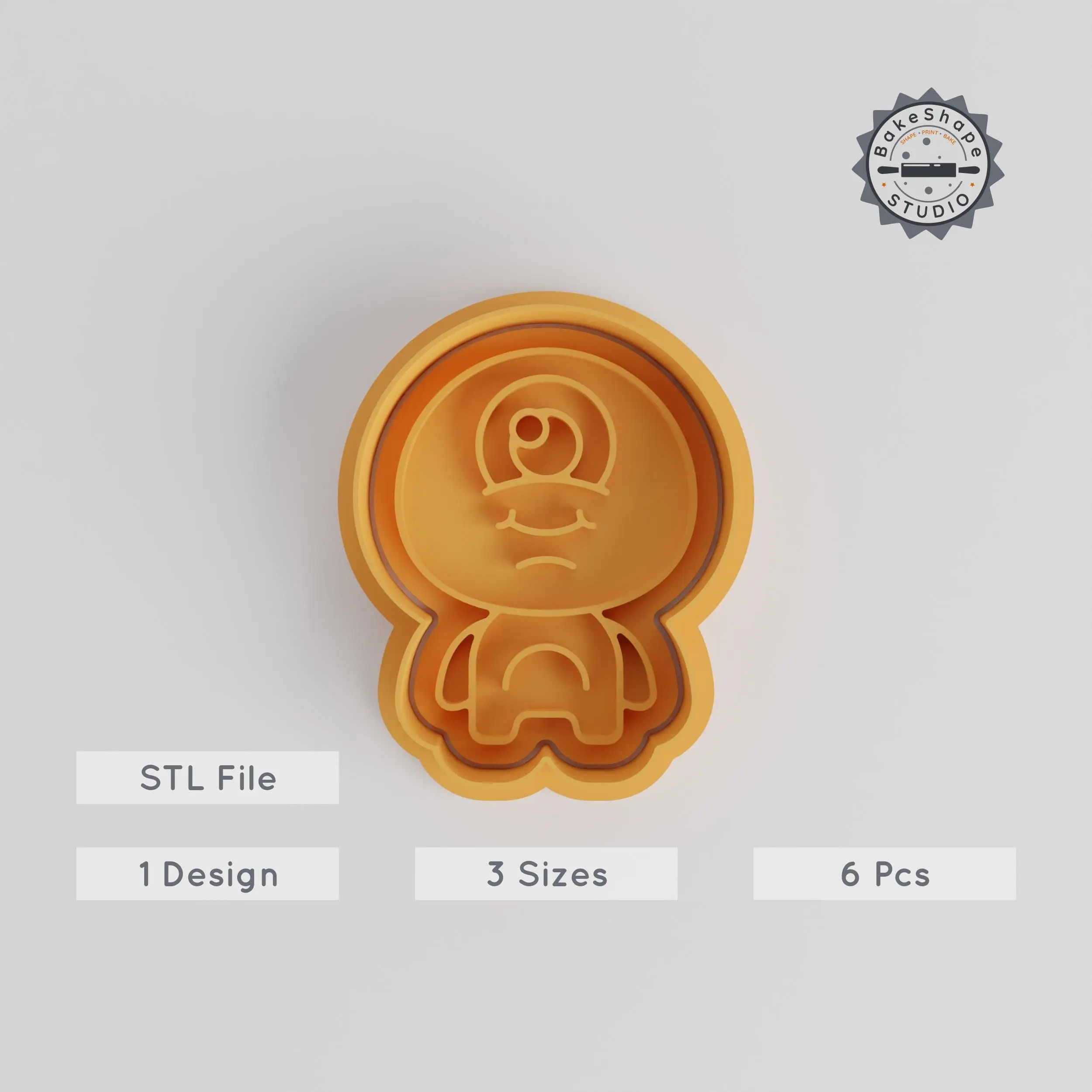 Cute Cuddly Monster Cutter & Stamp Set, Cookie & Fondant Shapes, S/M/L Sizes, 6 Piece Bundle PRODUCT_3000 3d model