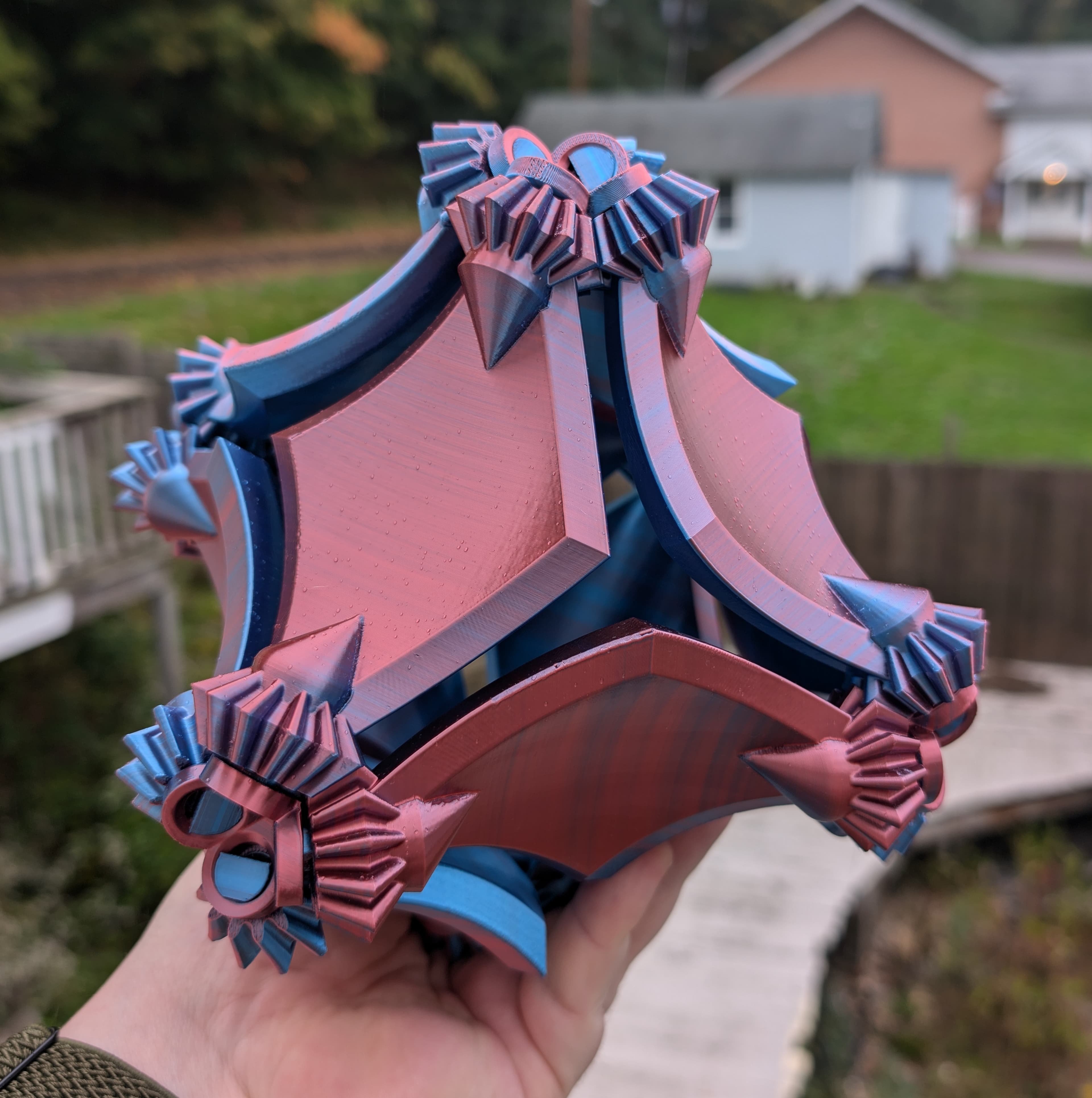 Super fun print! I scaled it up to 135% and used a red/blue dual color silk from R3D. I had some filament twisting during the print so it's not perfect.
A note to the creator, please put a note about the multi color tower in the description above. I didn't know about it until after printing everything and you mention it in the assembly video which is to late at that point.
If you intend on scaling it up, be aware that the tolerances don't play super well. It has obviously been optimized for the normal scale because it gets a bit lopsided at the larger scale. Still super cool though!
Also, if you're having trouble with assembly, make sure you have place the round vs sharp hubs in the correct spots.