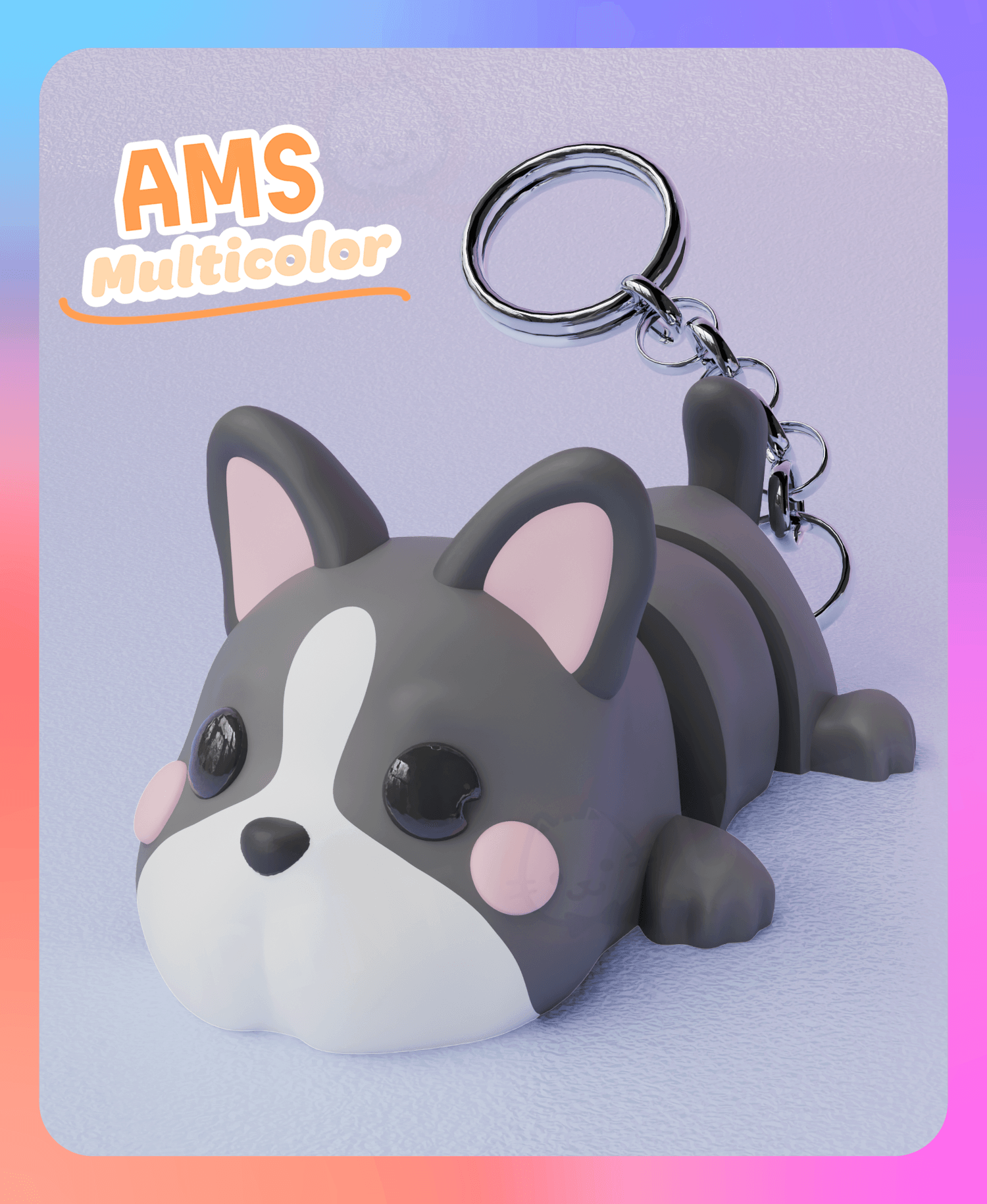 Flexi French Bull Dog Keychain (Multicolor) 3d model
