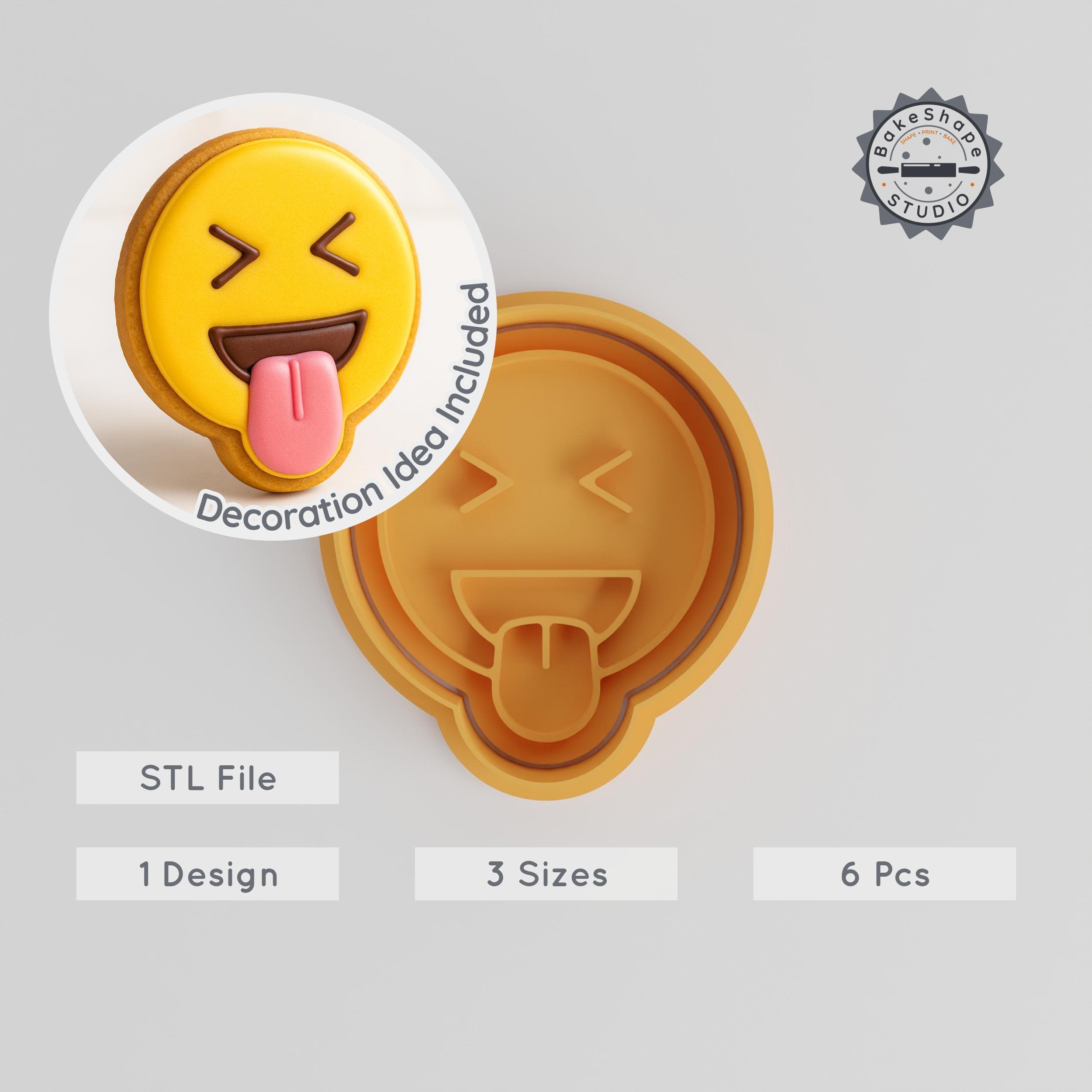 Sticking Out Tongue Cookie Cutter & Stamp Set, Playful Face Design, 3 Sizes S/M/L, Fun Emoji Baking Tool Collection PRODUCT_798 3d model