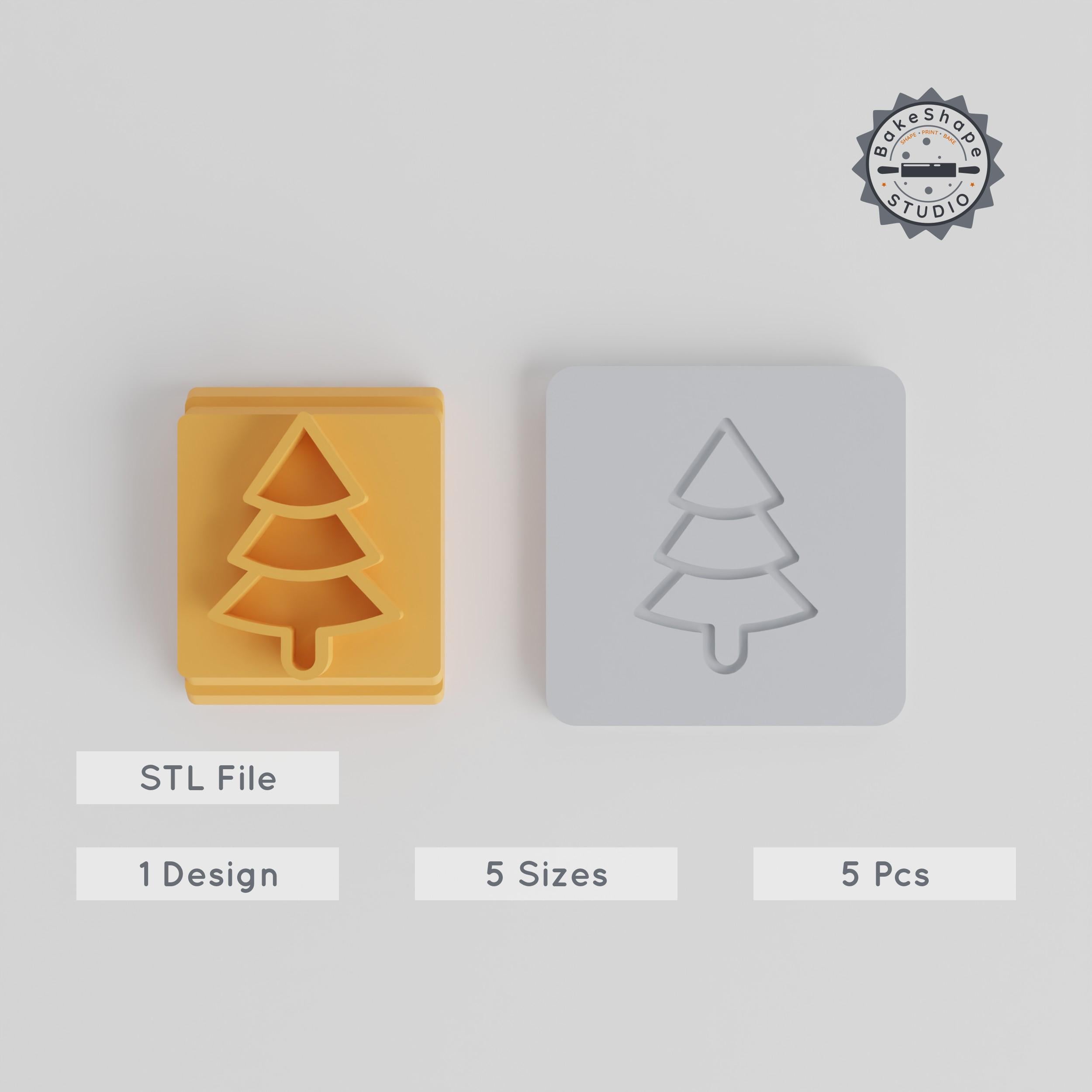 Pine Tree Stamp Tile Collection, 5 Sizes for Clay, Cookies & Fondant PRODUCT_4713 3d model