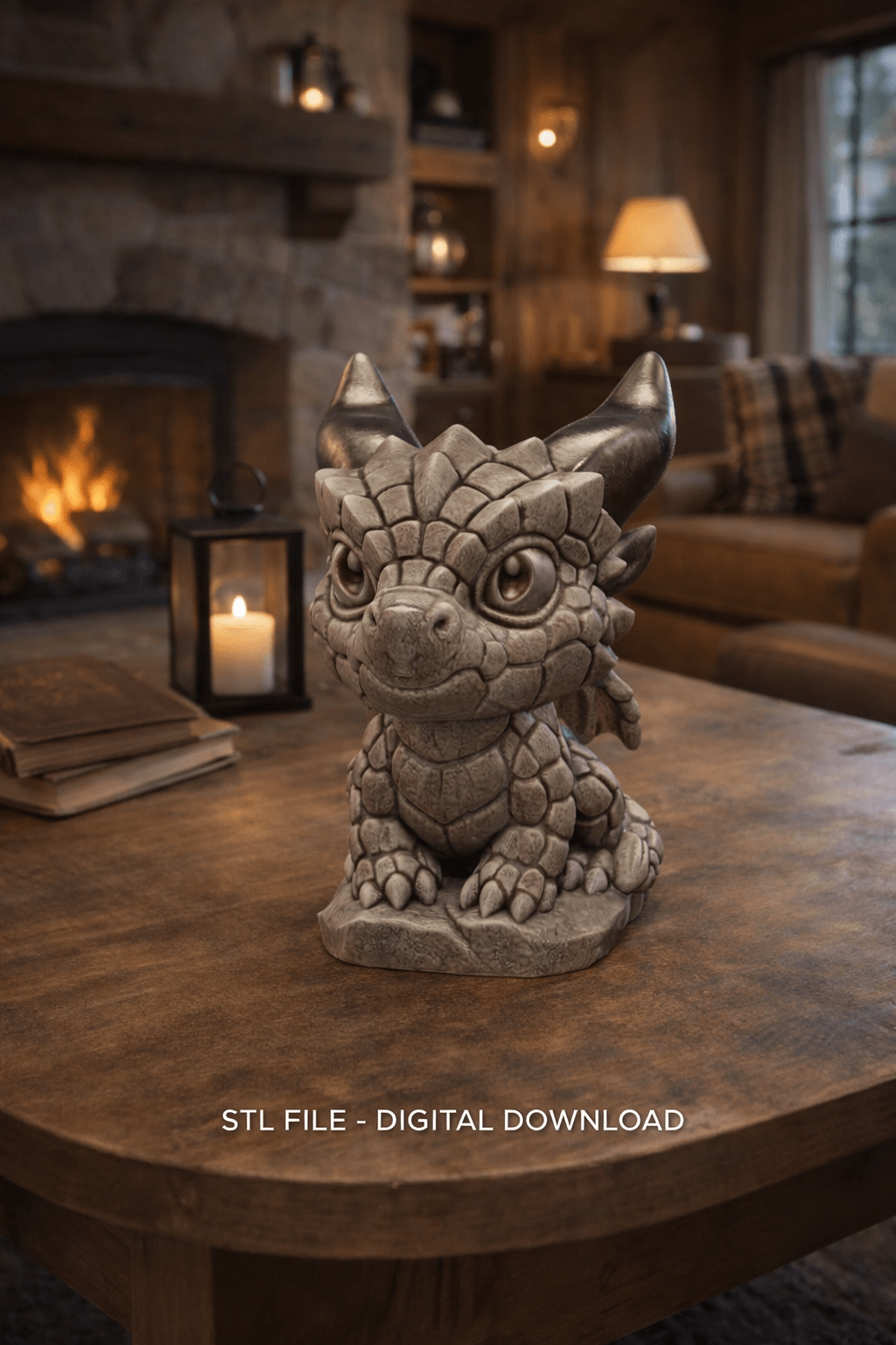 Baby Stone Dragon STL File 3D Printable Fantasy Dragon Figurine 3d model