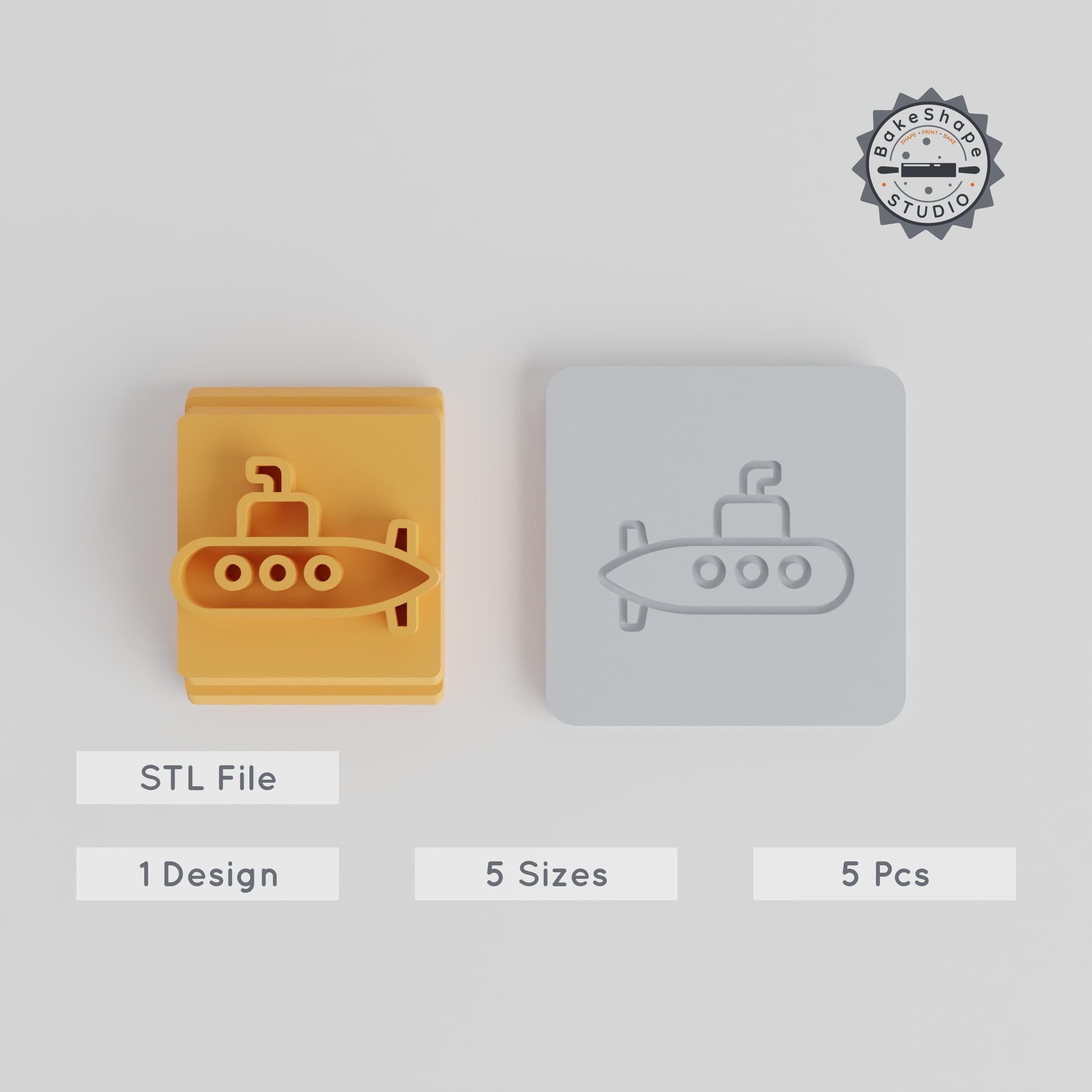 Submarine Stamp Tile Set, 5 Sizes, Perfect for Clay & Cookies, Underwater Theme, Ocean Explorer Design PRODUCT_3376 3d model