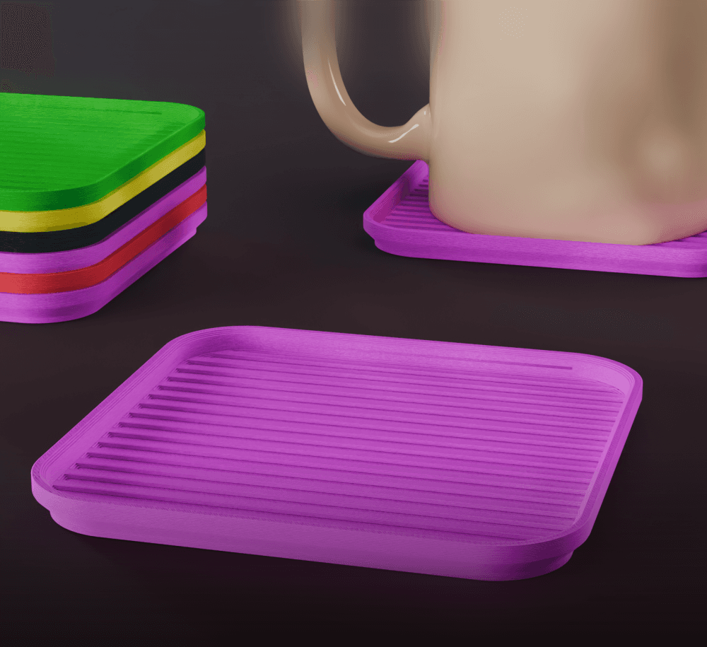 Stackable Striped Square Coaster Set 3D Print STL File | 3 Sizes 3d model