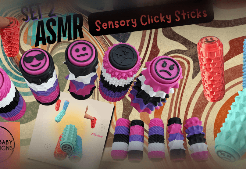 ASMR Sensory Clicky Sticks Set 2-- Keychains for calming and stimming 3d model