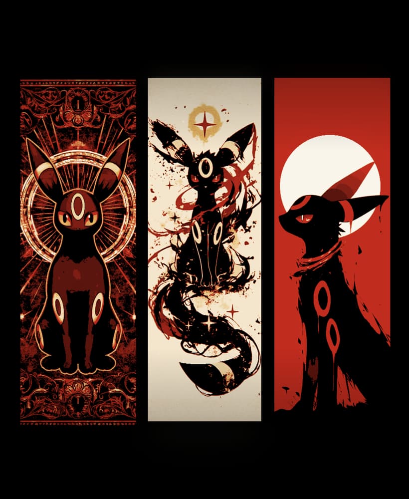 Set of Bookmark Designs inspired by the Dark Pokemon Umbreon 3d model