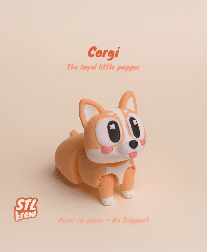 Articulated Corgi - No support, print in place 3d model