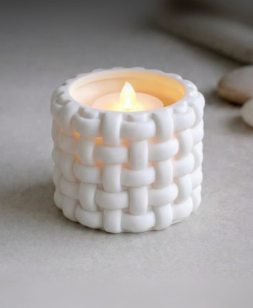 Interwoven Basket Weave Tea Light Holder - Minimalist LED Candle Sleeve 3d model