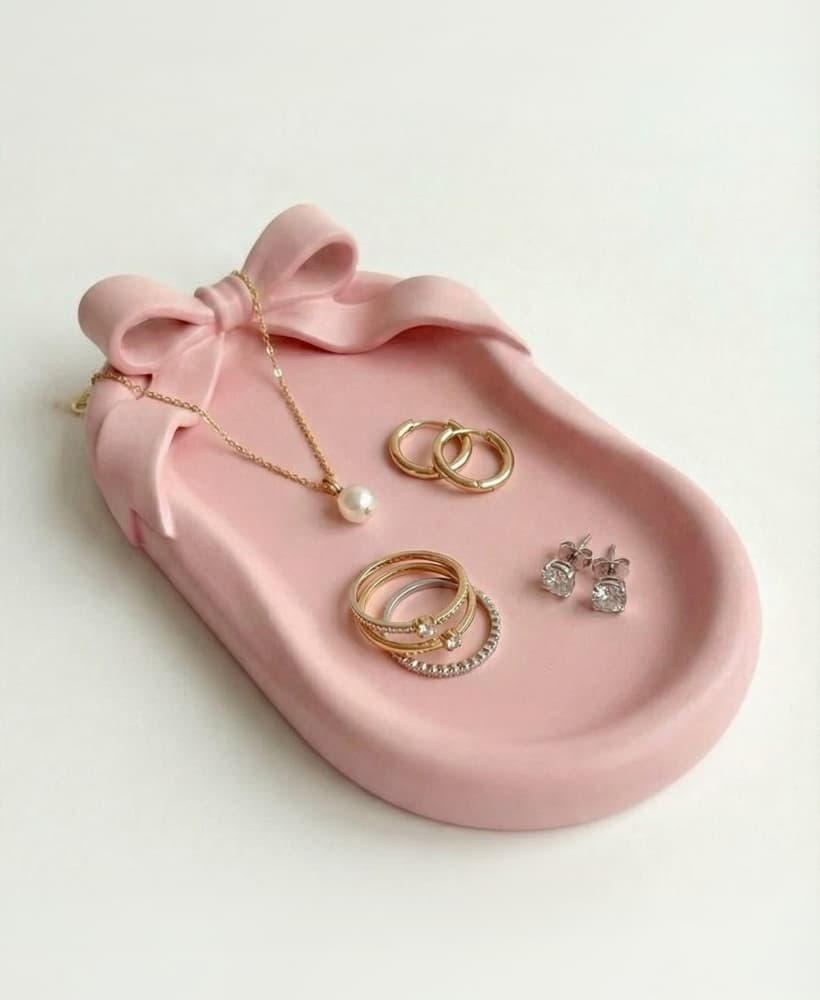 Coquette Bow Jewelry Tray - Minimalist Ribbon Trinket Dish & Ring Holder 3d model