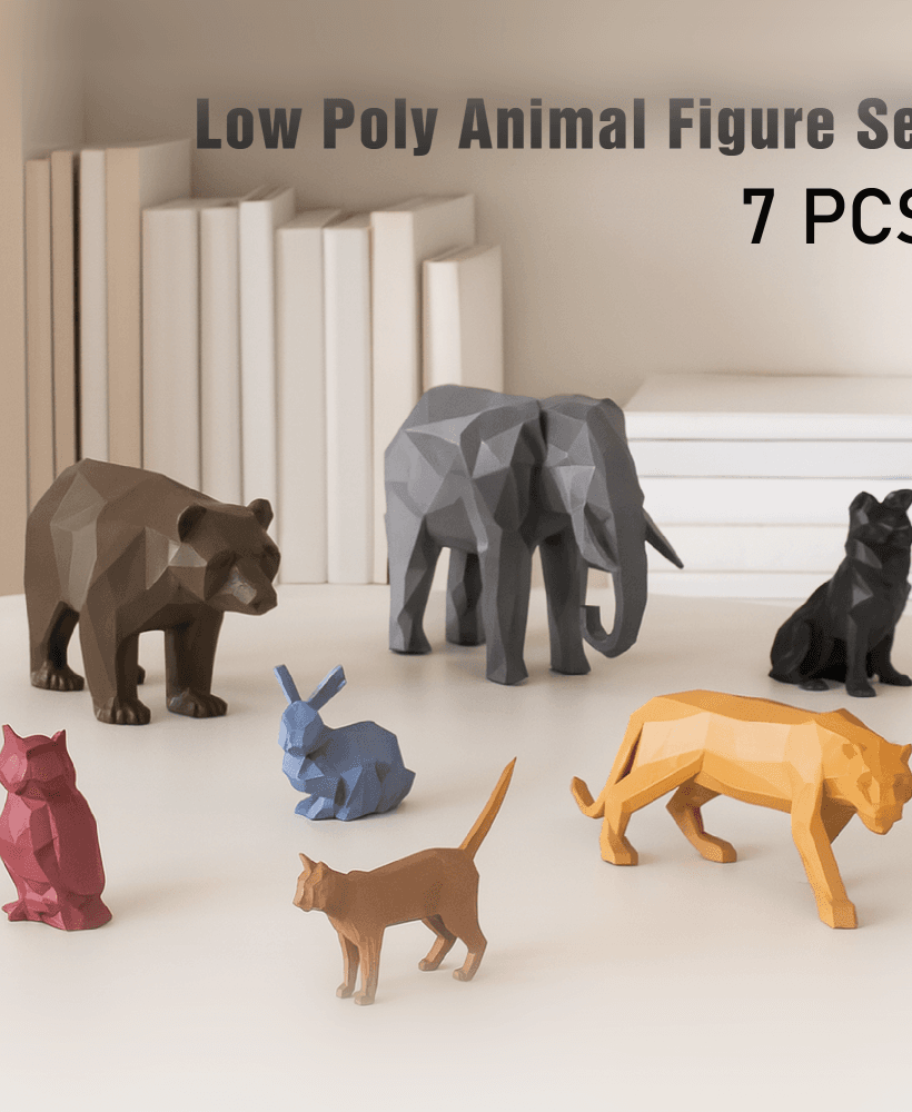 3D Low Polygonal Animals Set, Owl; Tiger; Cat; Elephant; Rabbit; Dog; Bear Include 3d model