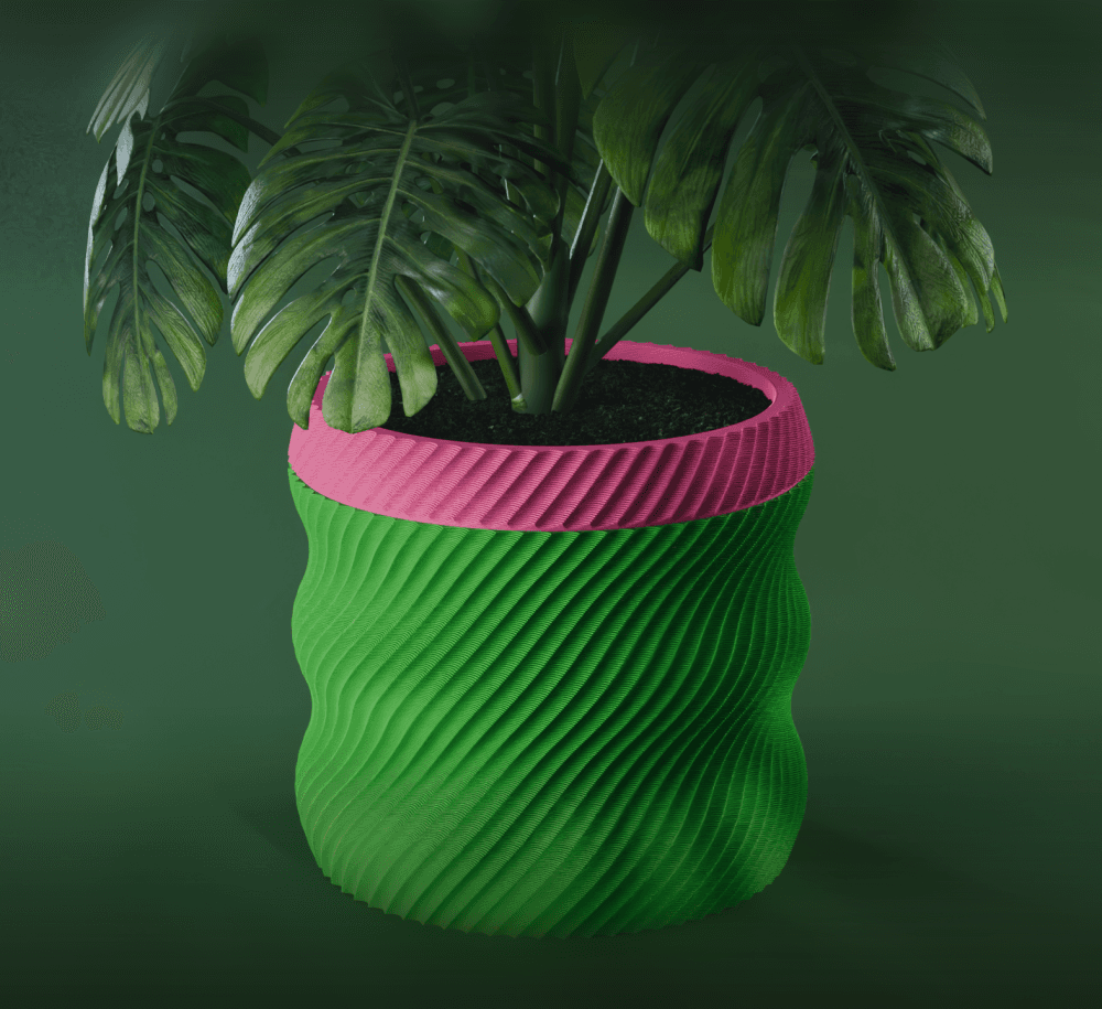 Hana Planter Pot, Scalloped Reverse Diagonal | Small, Medium, Large | Self Watering and Drip Tray 3d model
