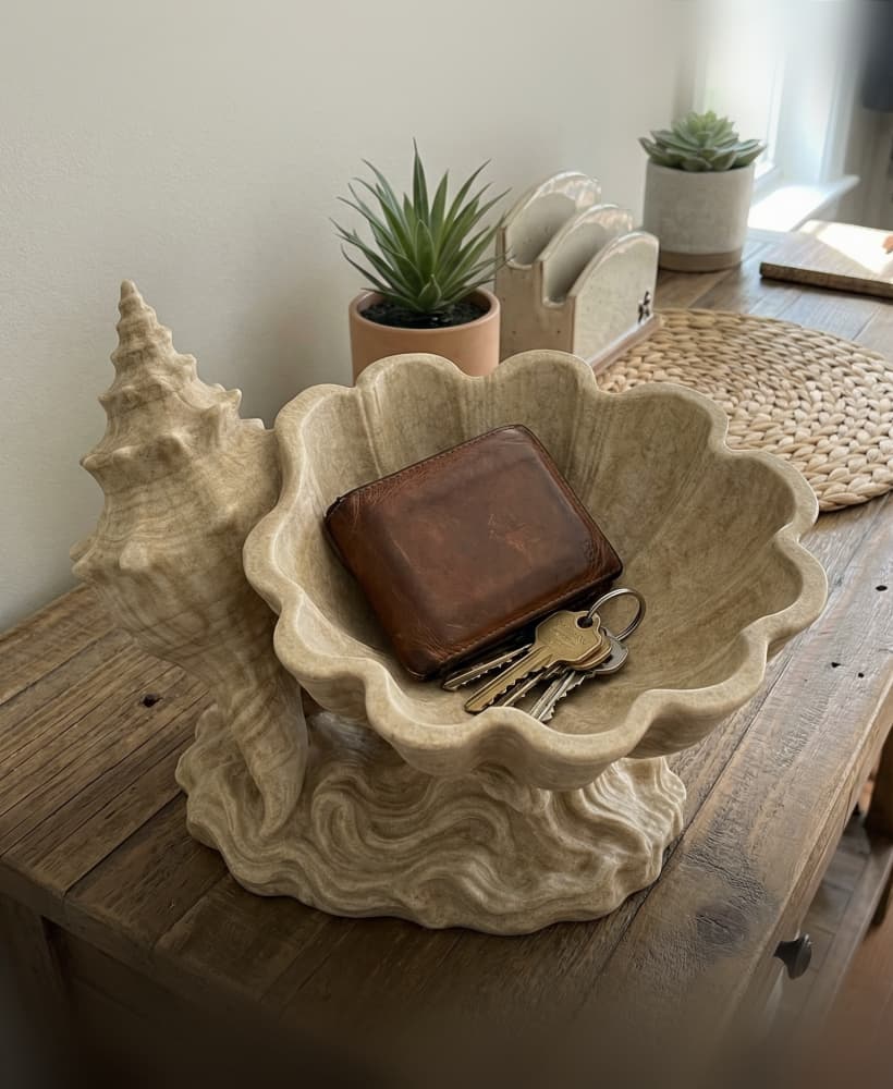 Realistic Seashell Catchall Bowl - Coastal Entryway Key & Wallet Organizer - 3D Printable Beach Home 3d model