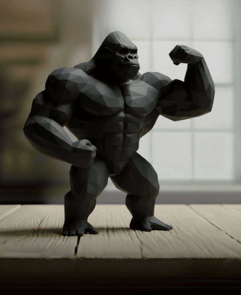 Buff Gorilla Low Poly - Bodybuilder Ape Sculpture 3d model
