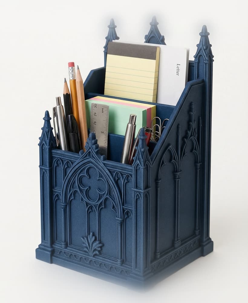 Gothic Cathedral Desk Organizer - 3D Printable Architecture Stationery Holder 3d model