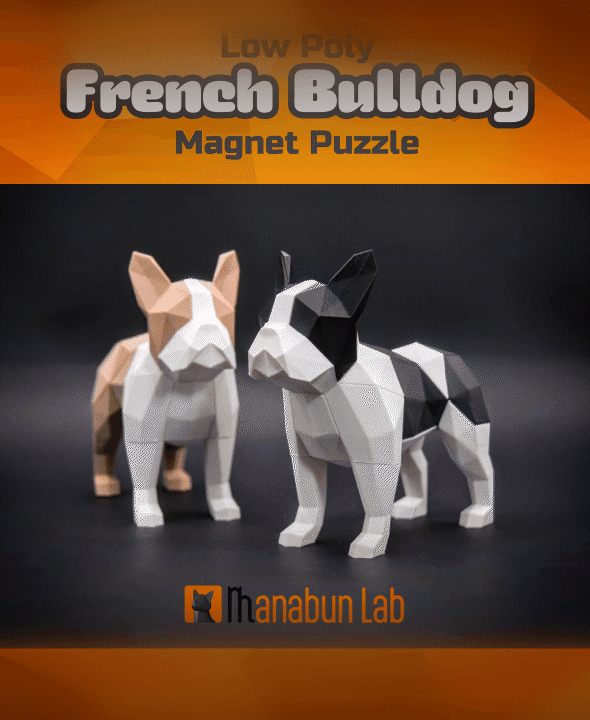 Low Poly French Bulldog Magnet Puzzle (No supports, no AMS) 3d model