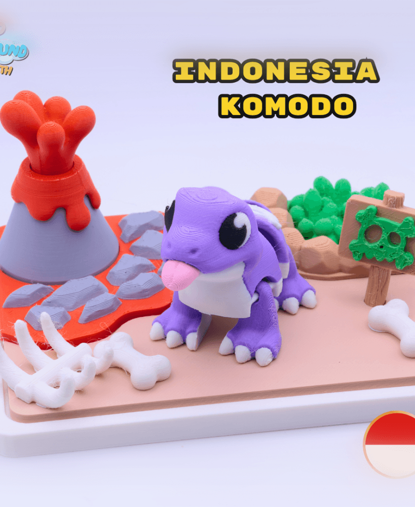 Cute Flexi Komodo Dragon Diorama - Indonesia 3d model