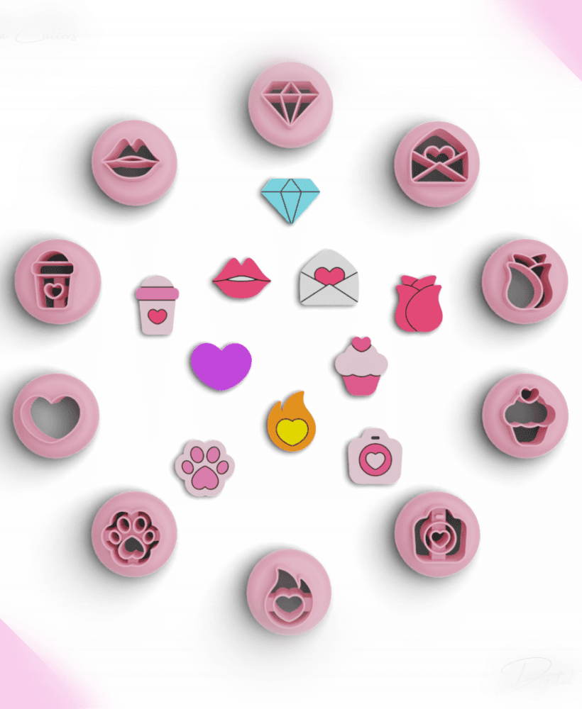 Valentine's Day Studs Polymer Clay Cutter Pack, Mini Valentine Set, 10 Models, 2 Size, No: 1331 3d model