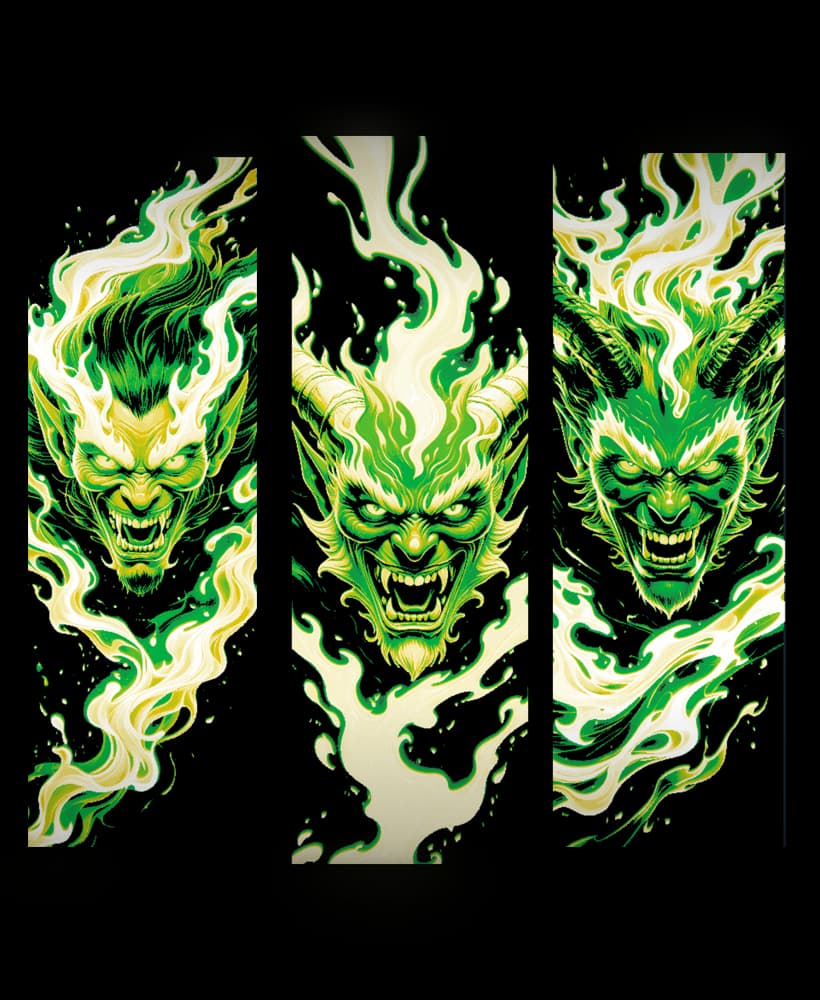 The comical and evil face of a devil - In green and yellow, Set of Bookmarks 3d model