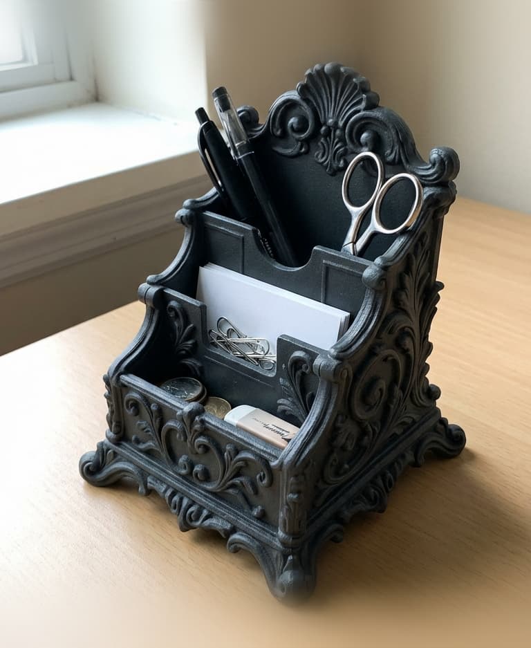 Ornate Rococo Desk Organizer - Gothic Stationery Station & Office Decor 3d model