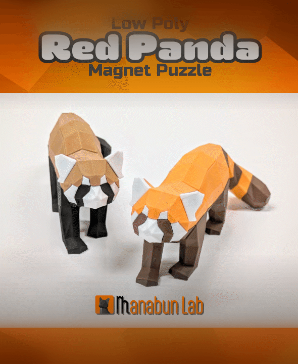 Low Poly Red Panda Magnet Puzzle (No supports, no AMS) 3d model