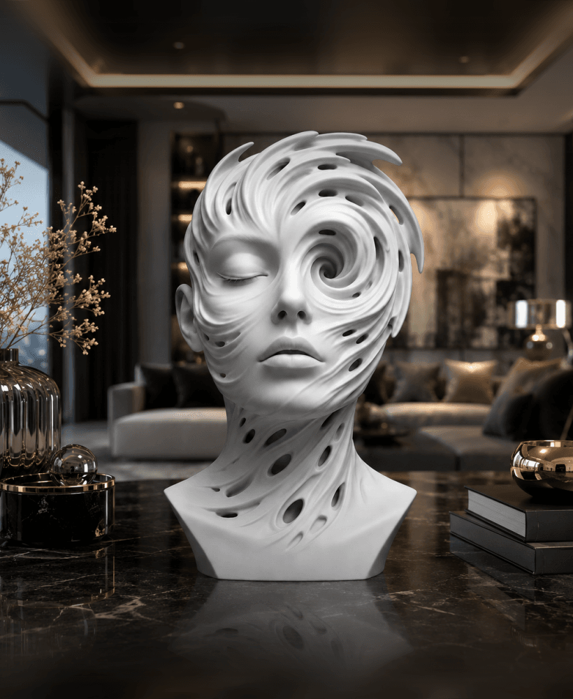 Vortex Face Bust STL | Abstract Parametric Sculpture | Modern Art 3D Print 3d model