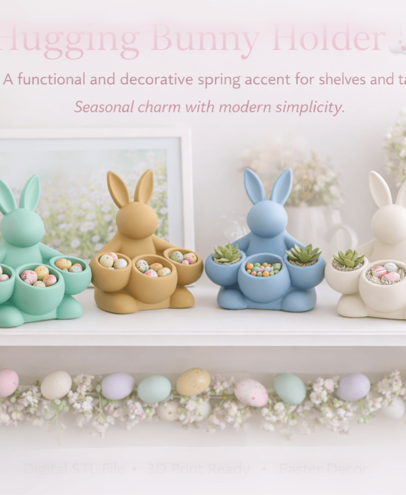 Easter Bunny Egg Holder STL-Hugging Bunny-Spring Table Decor-Succulent Planter 3d model