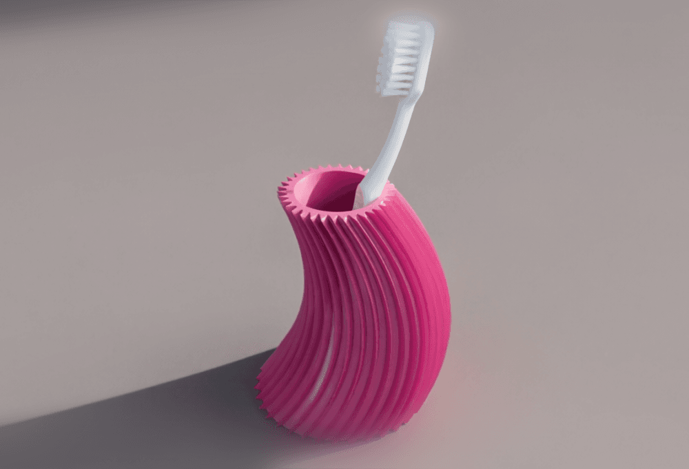 Curved ribbed toothbrush holder 3d model