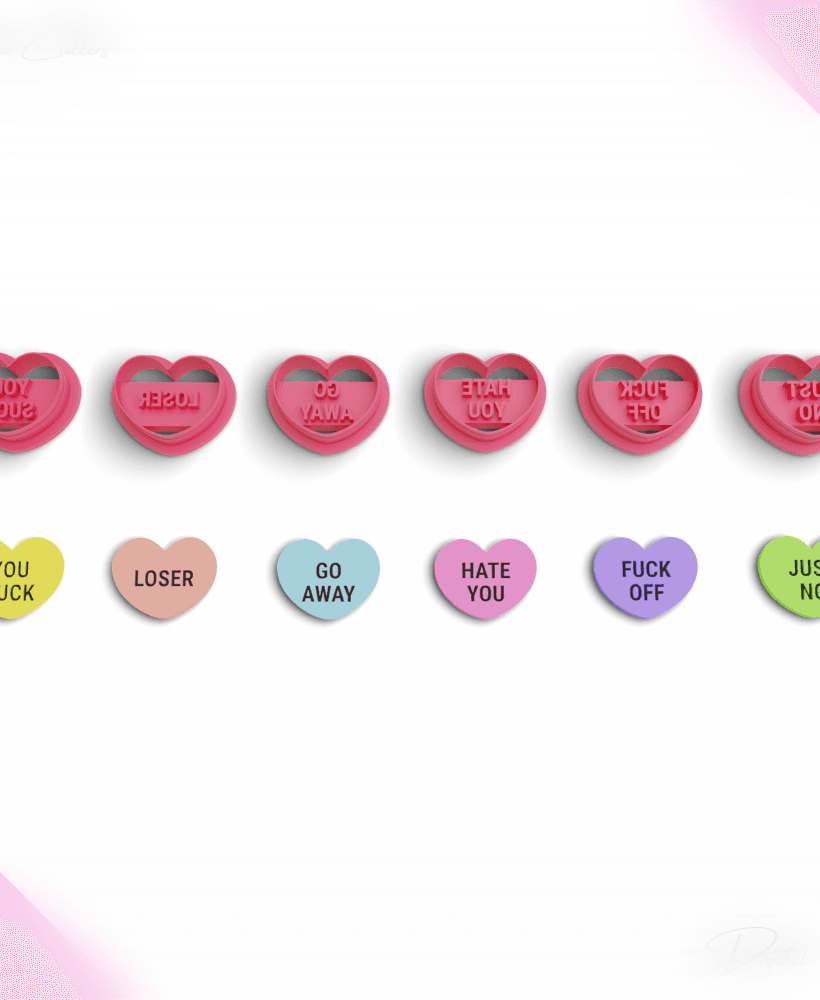 Conversation Heart Candy "Anti Love" Clay Cutter, 6 Models, 2 Cutter Version, 5 Size, No: 1277 3d model