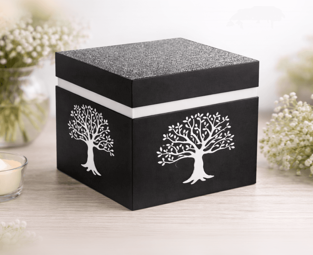 Obsidian Tree – Designer Urn with Tree of Life | Modern Memorial Urn, 3D Printed | Bayonet Closure 3d model